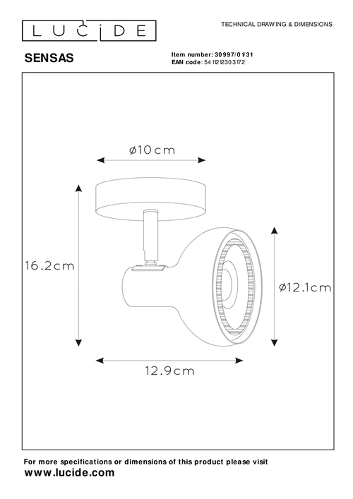 Lucide SENSAS - Spot plafond - 1xGU10 (ES111) - Blanc - technique